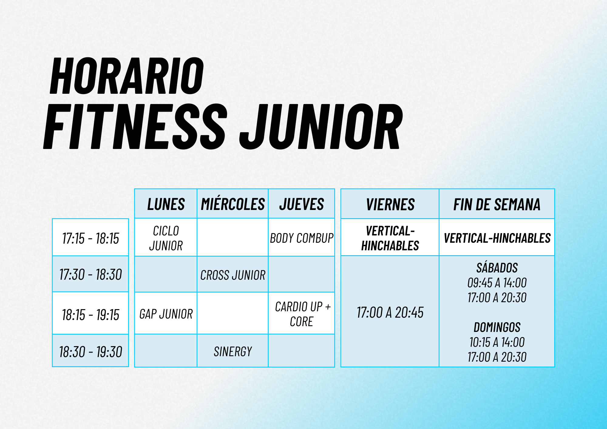 HORARIO FITNESS JUNIOR
